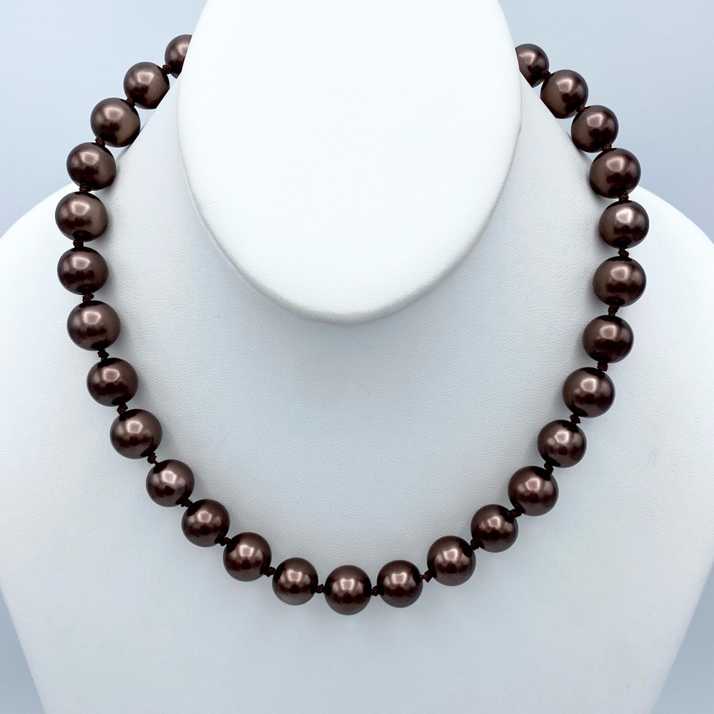 Vintage Faux Pearl Individually Single Knot One Strand Necklace Fishhook Clasp